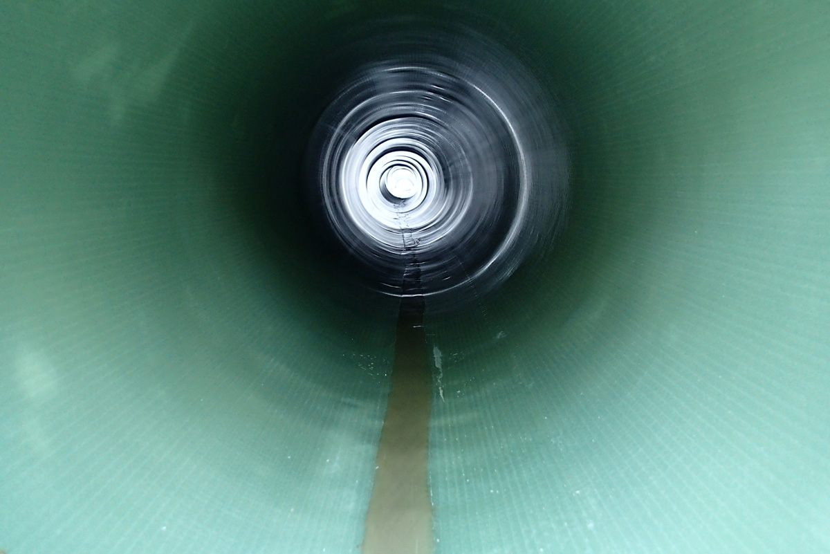 Inside glass fiber pipe.